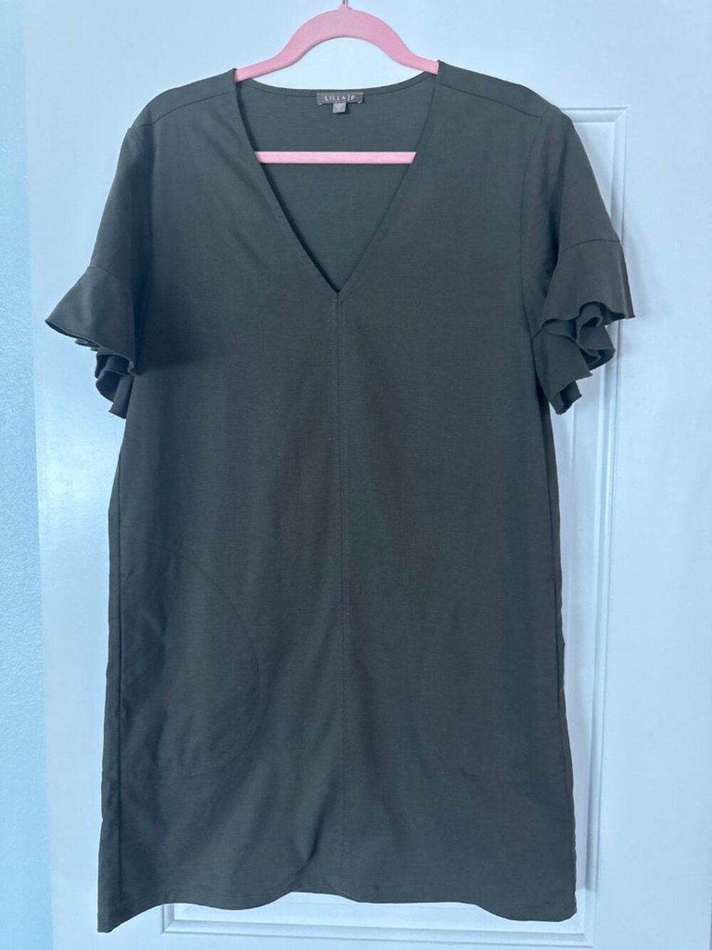 Lilla P Army Green V-Neck Dress with Pockets